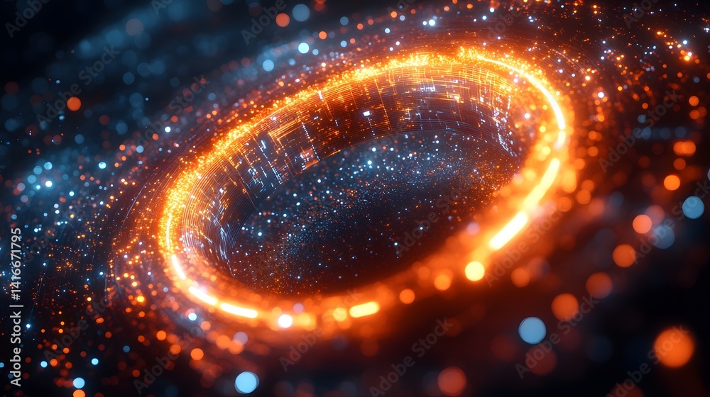 Abstract circular ring of vibrant orange and blue light. Abstract circular ring of vibrant orange and blue light.
