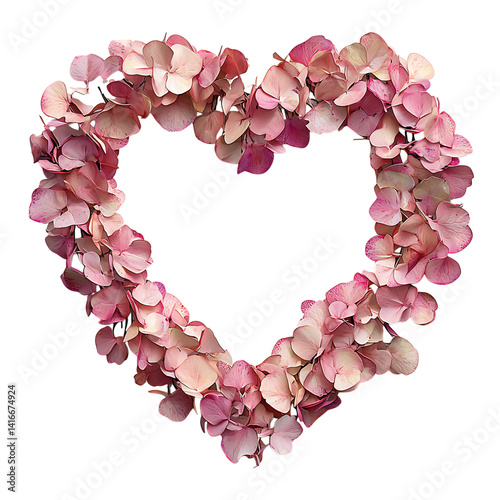 Heart-shaped garland made of pink and white folded paper hearts arranged into a looped chain design isolated on a transparent background