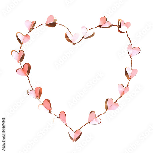 Obraz na płótnie Heart-shaped garland made of pink and white folded paper hearts arranged into a looped chain design isolated on a transparent background w salonie