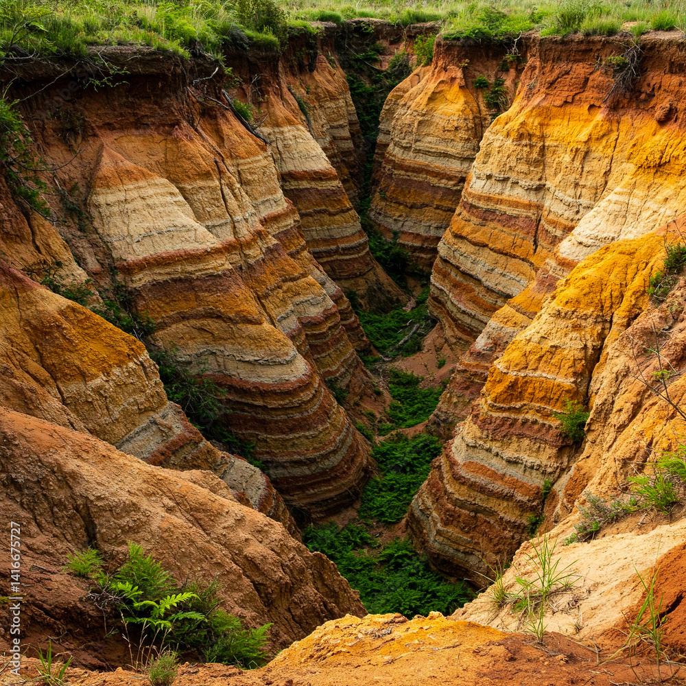 A cliff wall with different layers of soil sedimentation