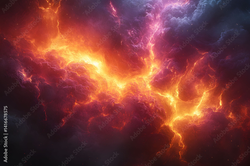 Fototapeta premium Fiery Cosmic Storm - Striking Abstract Energy Art for Futuristic Design and Decor
