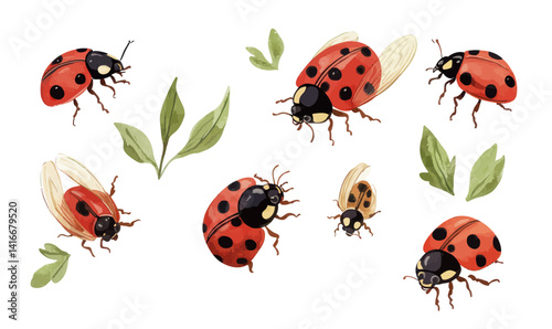 Watercolor Ladybugs Vector Set with Minimalist Design for Nature Themed Projects