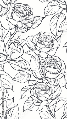 Wallpaper Mural Intricate Rose Flower Bud and Leaf Vector Pattern for Coloring Books Torontodigital.ca
