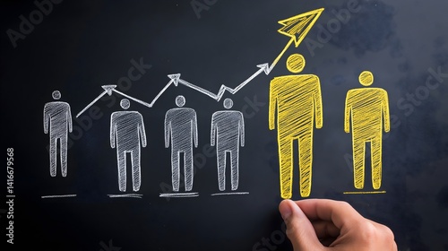 Charting Growth: A hand highlights a rising trend, symbolizing ambition and progress within a dynamic professional landscape, with simple graphic representation on the board.