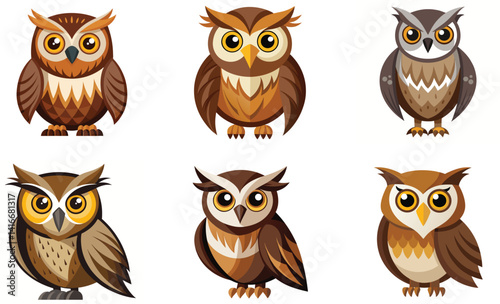 Wallpaper Mural Set of Owl bird isolated on white background Torontodigital.ca