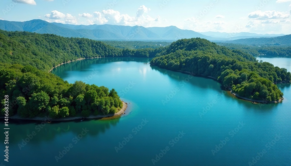 Distinctive shoreline creating a unique lake shape, outline, contour Distinctive shoreline creating a unique lake shape, outline, contour