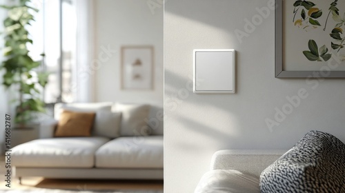 White Light Switch on a Textured Wall in Modern Living Room