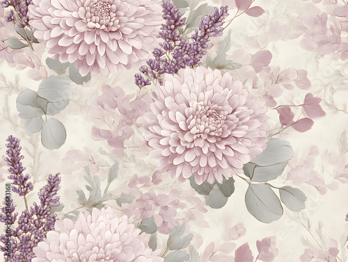 Wallpaper Mural Seamless pattern of vintage background with chrysanthemum flowers. Torontodigital.ca