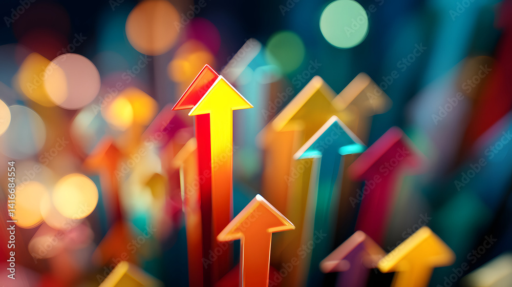 Dynamic multicolored upward arrows representing growth and progress.