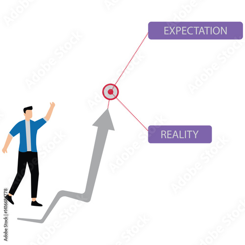 Expectations vs reality concept with business graphs