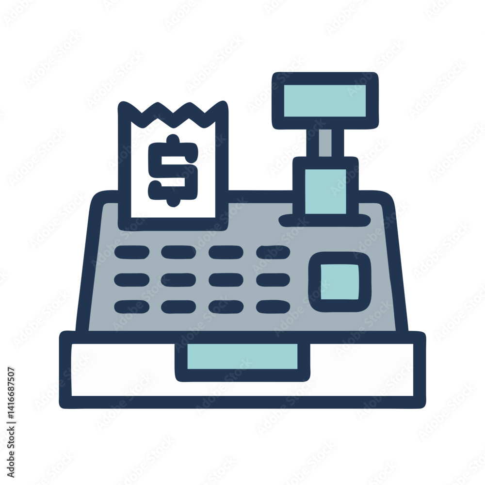 Cash Register Icon Representing Point of Sale Equipment and Retail Transactions Cash Register Icon Representing Point of Sale Equipment and Retail Transactions