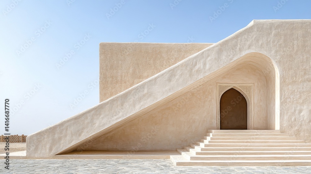 Obraz premium Beige Stone Building with Modern Architecture and Ramp