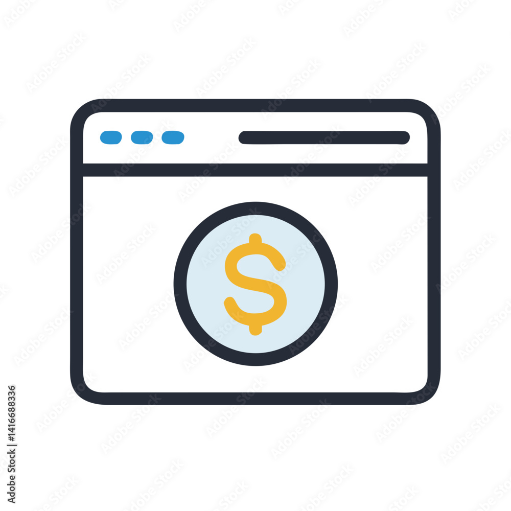 Dollar Symbol on Browser Icon Representing Online Payment and E-commerce Dollar Symbol on Browser Icon Representing Online Payment and E-commerce
