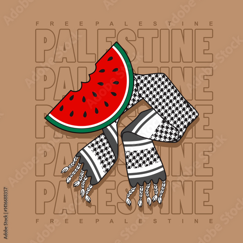 watermelon fruit Palestinian flag, cartoon vector illustration