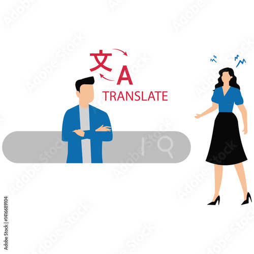 Two businesswomen are communicating with machine translation application or internet technology. Translate languages to connect diverse languages of the world