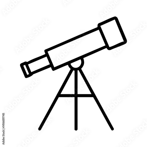 Telescope icon on tripod in black outline