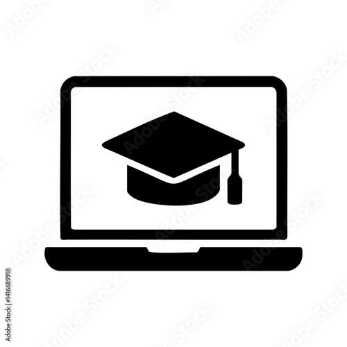 Online education icon with laptop and graduation cap