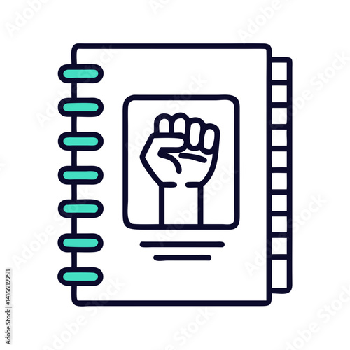 Notebook with Fist Icon Representing Activism and Social Justice Documentation
