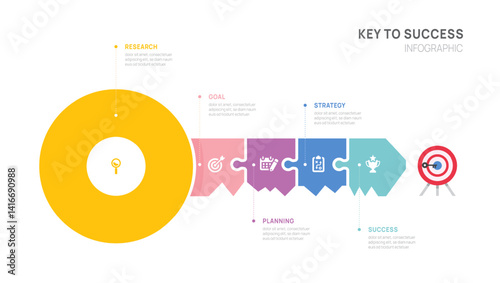 key success achievement grow infographic template for business. growth or progress to achieve target goal 5 step vector.