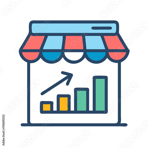 Storefront with Arrow Icon Representing Business Growth and Retail Direction

