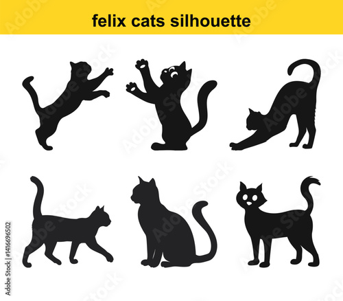 Diverse Cat Silhouettes Collection Playful Feline Poses Vector Design Elements