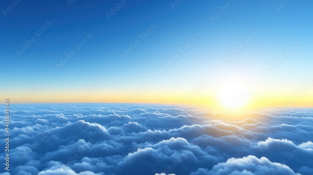Serene Sunrise Over a Sea of Clouds with a Bright Horizon and Clear Blue Sky