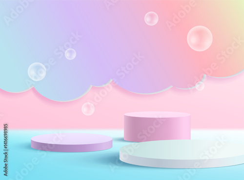 3d rendering, Abstract minimal stage, Rainbow background for product display present background.