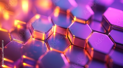 Abstract Metallic Hexagon Background with Purple and Gold Highlights