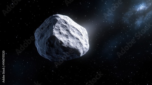 Obraz na płótnie A detailed view of a rocky asteroid drifting through the vastness of space with stars w salonie