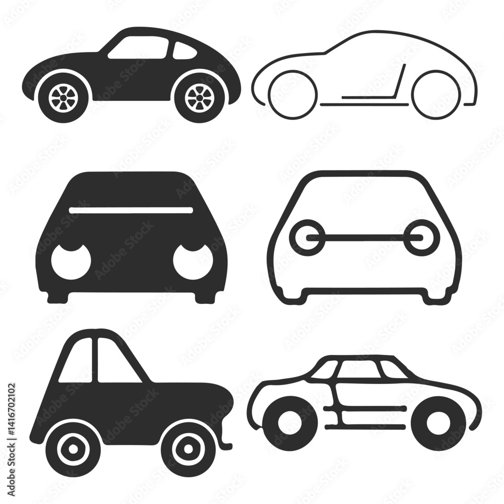 vector illustration showcases a collection of automobile icons, a set of car symbols perfect for transport and vehicle design vector illustration showcases a collection of automobile icons, a set of car symbols perfect for transport and vehicle design