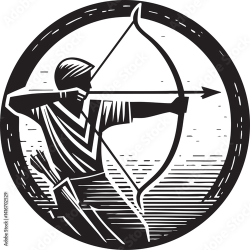 An illustration of an archer aiming at a target, perfect for sports and recreation content. Archery Target Practice. Archer in Action.