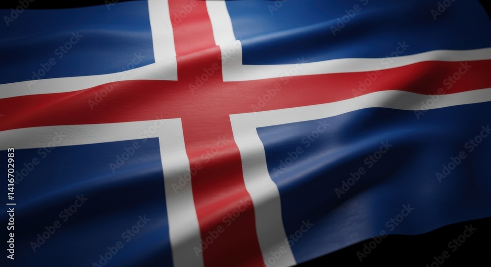 Fototapeta premium Icelandic Flag: A Close Up View of the National Banner of Iceland with Waving Fabric Texture