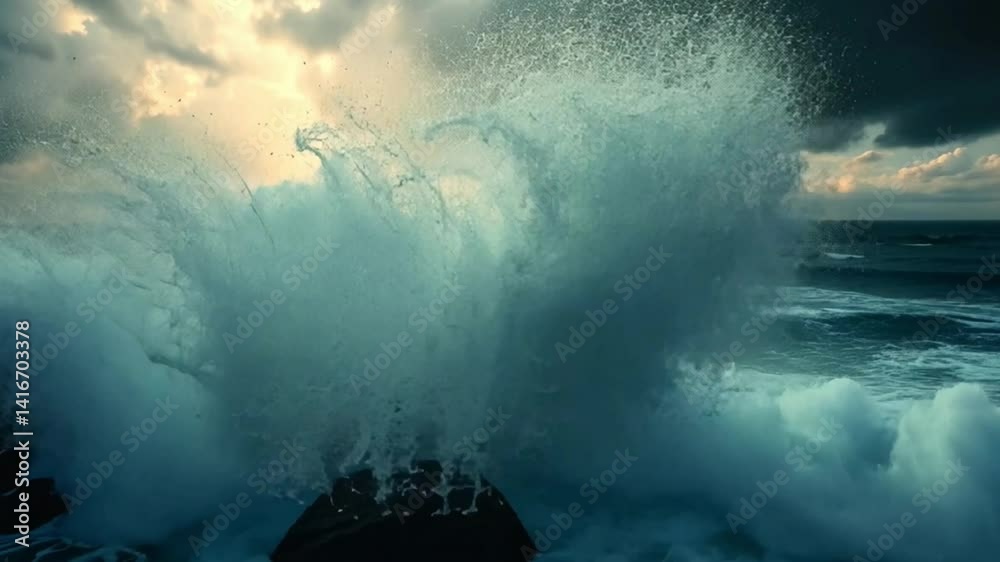 Ocean waves crashing seascape nature scenic coast storm sea water rocks clouds beauty powerful