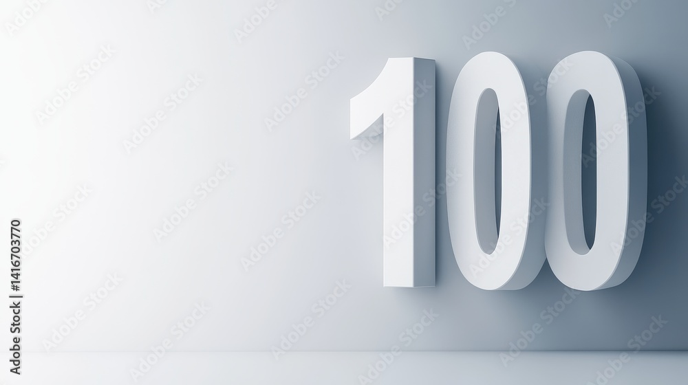 Large white number 100 displayed against a minimalist gray background, emphasizing achievement