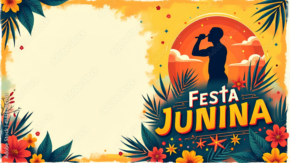 Sophisticated Festa Junina Poster Design: Dynamic Cultural Imagery, Vibrant Typography, Artistic Embellishments & Festive Brazilian Traditions in HD - Photo Stock Concept with Left Space
