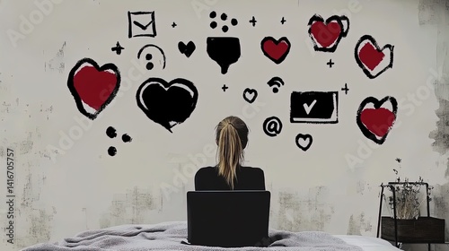 Obraz na płótnie embracing e-learning: a student engaged in online class in a modern bedroom - perfect poster for inspiring remote education in your study space w salonie
