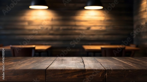 Cozy Restaurant Setting with Wooden Table and Soft Lighting