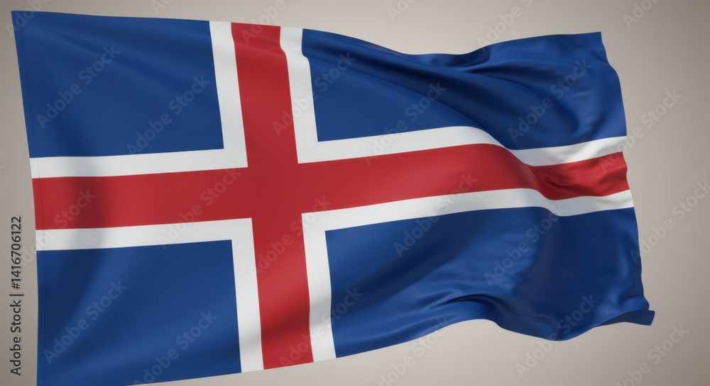 Fototapeta premium Icelandic Flag Waving Proudly: A Symbol of Nordic Heritage and Independence