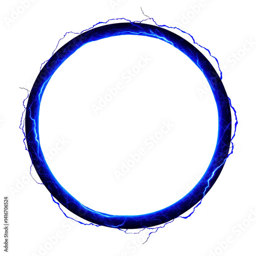 glowing blue electric circle with dynamic lightning effect creates sense of energy and power. vibrant electric arcs and transparency background enhance dramatic visual impact