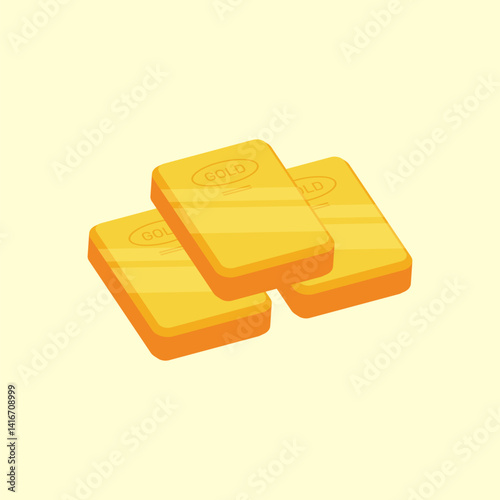 Isometric Gold Bar Vector for Web Design, Isolated on White Background, Shiny Gold Illustration