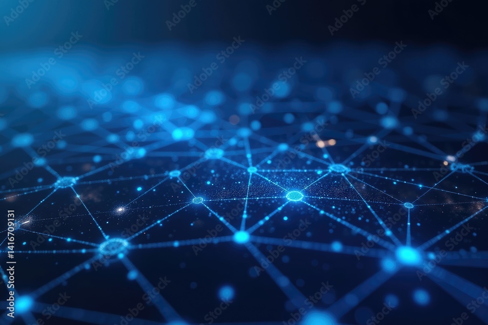 Futuristic Digital Network with Hexagonal Mesh and Glowing Blue Connections Futuristic Digital Network with Hexagonal Mesh and Glowing Blue Connections