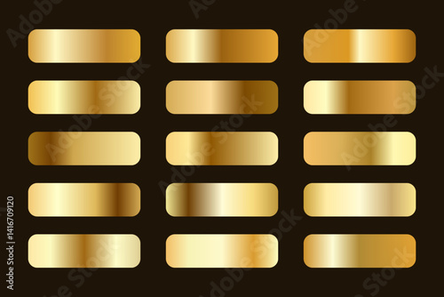 Set of Metallic Gold Gradients Collection for Luxury Design, Shiny Texture Swatches Vector Set