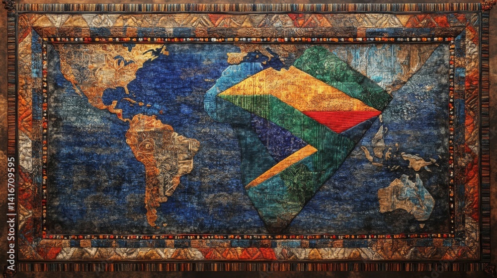 Fototapeta premium Colorful Mosaic World Map with Intricate Texture