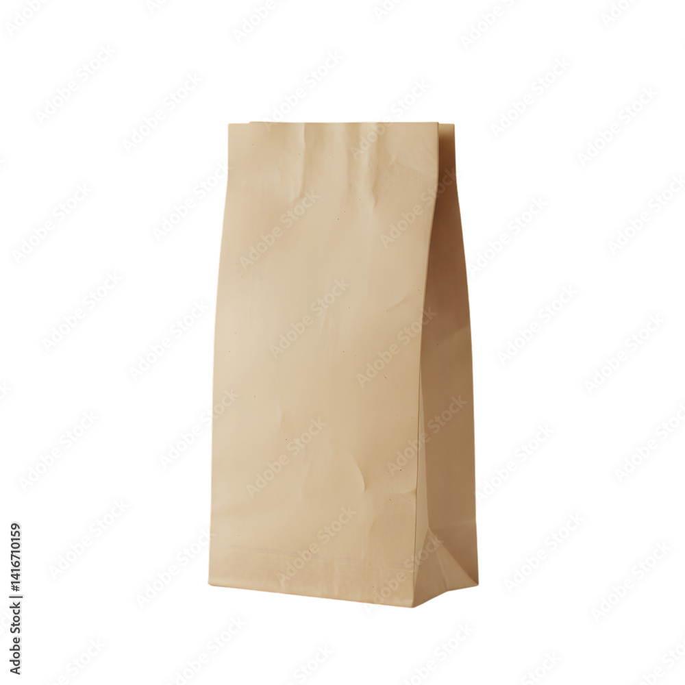 Unbranded Brown Paper Bag Isolated on White Backdrop for Retail Use
