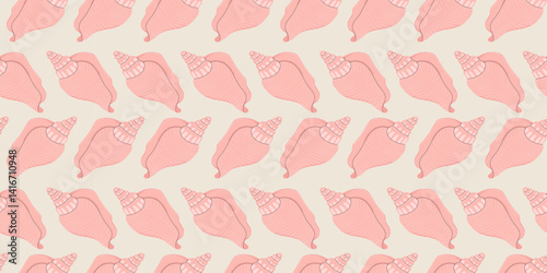 Sea shells seamless pattern. Trendy pattern of seashells for wrapping paper, wallpaper, stickers, notebook cover. 