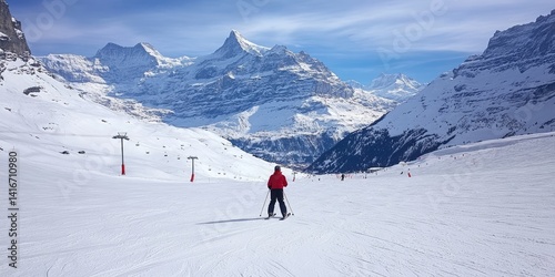 A skier is skiing down a snowy mountain slope