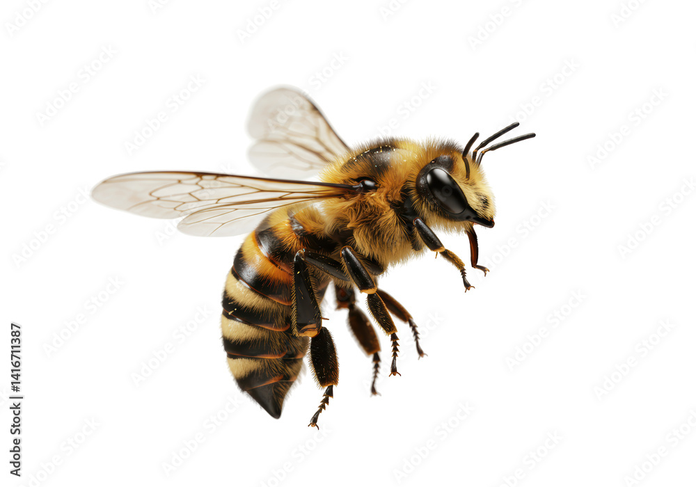 Isolated One Honey Bee Flying