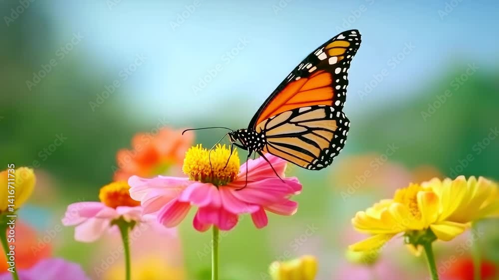 Monarch butterfly on a flower in a vibrant garden. Monarch butterfly on a flower in a vibrant garden.