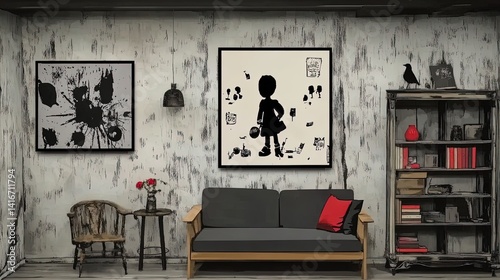 Obraz na płótnie transform your studio apartment: stylish partition bookshelf, multifunctional furniture & vibrant colors for an inviting sports-inspired poster decor! w salonie