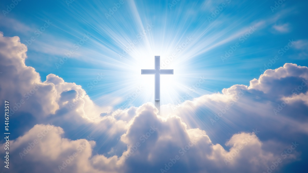 Silhouette of cross against blue sky. Christian religion. Ai Generated Images Silhouette of cross against blue sky. Christian religion. Ai Generated Images